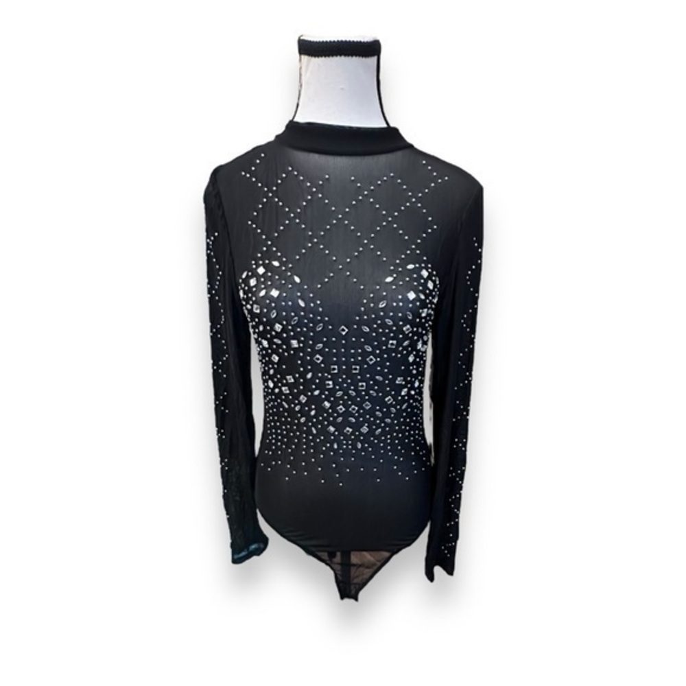 🆕 NWT Women’s L Blashe Black Jewelled Mesh Bodysuit Large